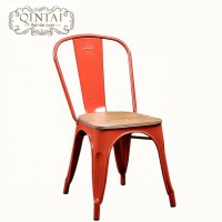 wholesale cheap furniture industrial orange metal dining chair antique bar chair with wood on the top