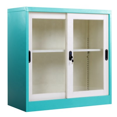 Office furniture sliding glass door filing cabinet steel high quality metal board with metal safety plastic lock