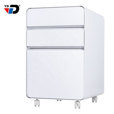 Office furniture modern fashion safety no sharp steel metal 3 drawer movable cabinet with wheels supply OEM