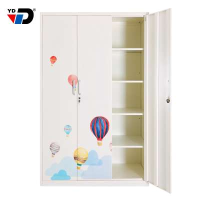 home furniture steel factory supplier heat printed cartoon picture cheap iron metal steel DIY design bedroom clothes wardrobe